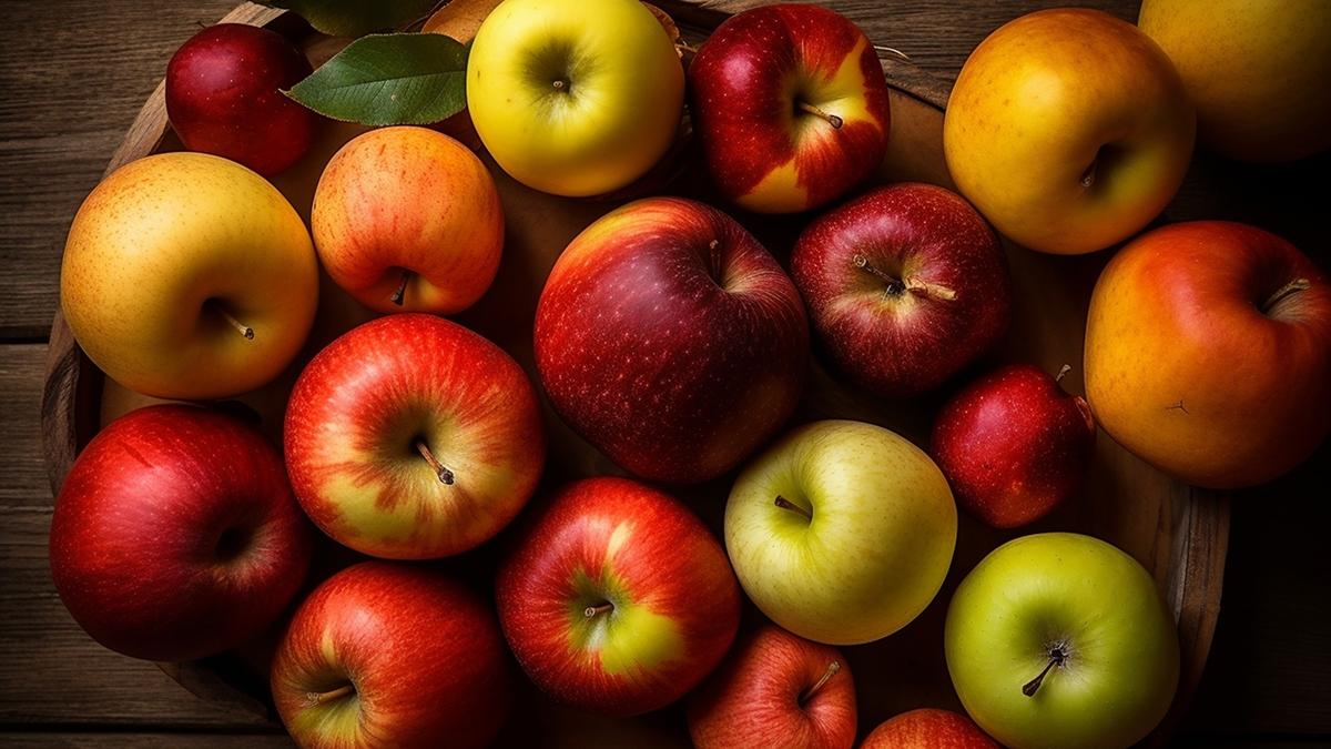 Article Cards Featured Image different types of apples on a wooden table, generative ai