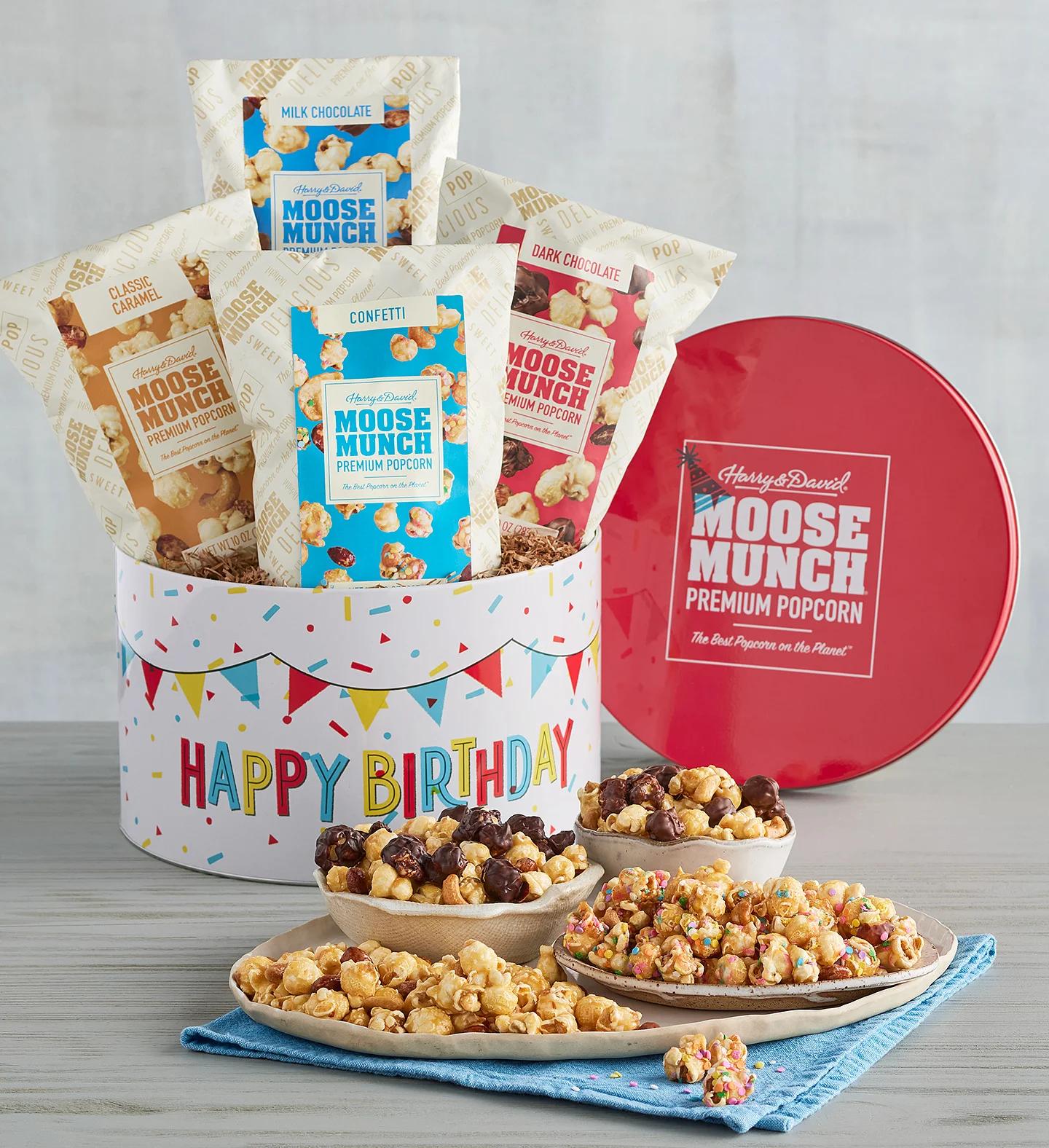 birthday gift ideas moose munch popcorn birthday tin