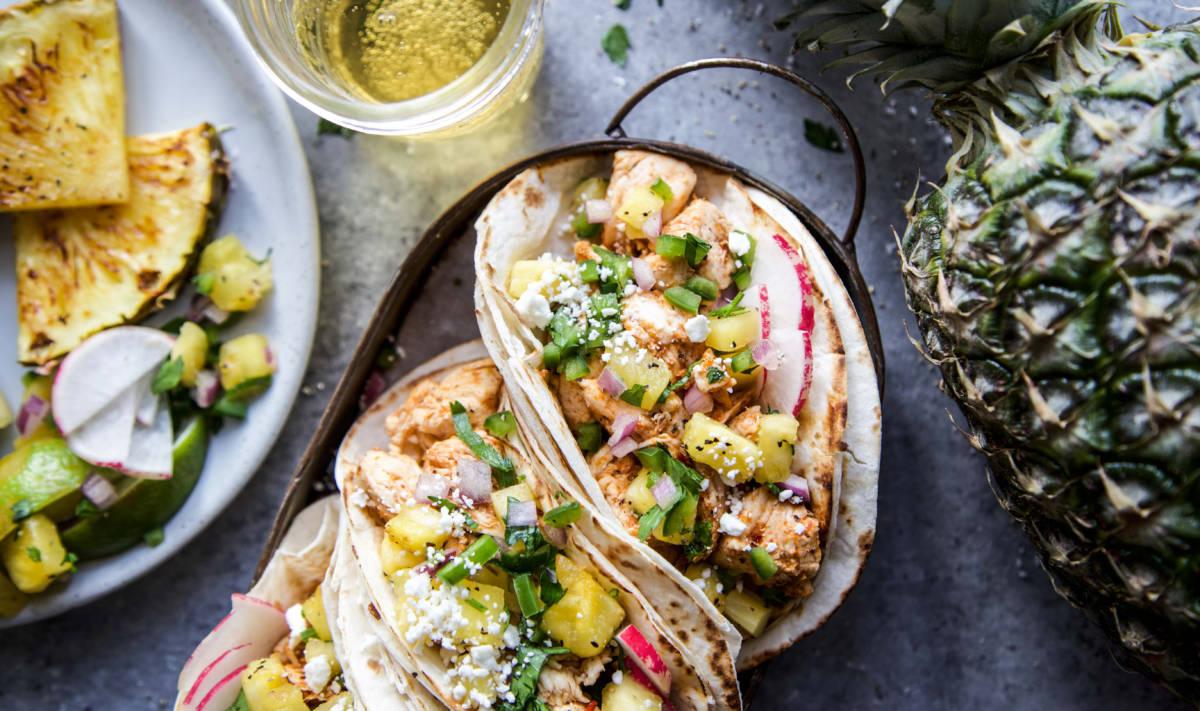 Article Cards Featured Image Grilled pineapple salsa on al pastor chicken tacos