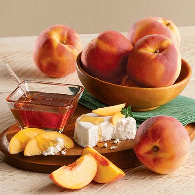 Peaches, Goat Cheese, Honey   Harry & David summer snacks