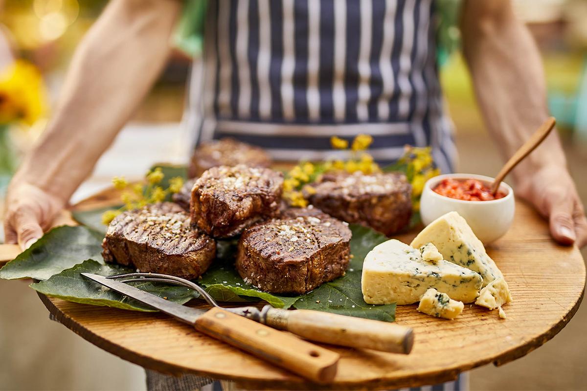 cooked steak paired with blue cheese