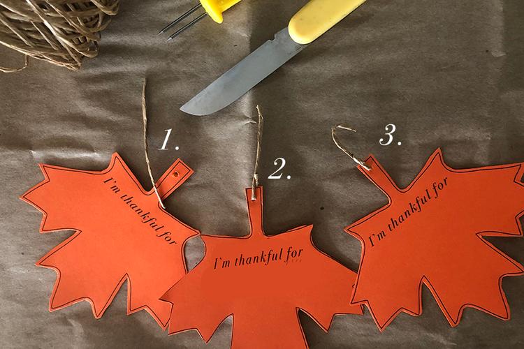 A photo of a Thanksgiving tree leaves being made