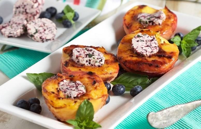 Grilled Peaches Recipe with Blueberry Basil Butter