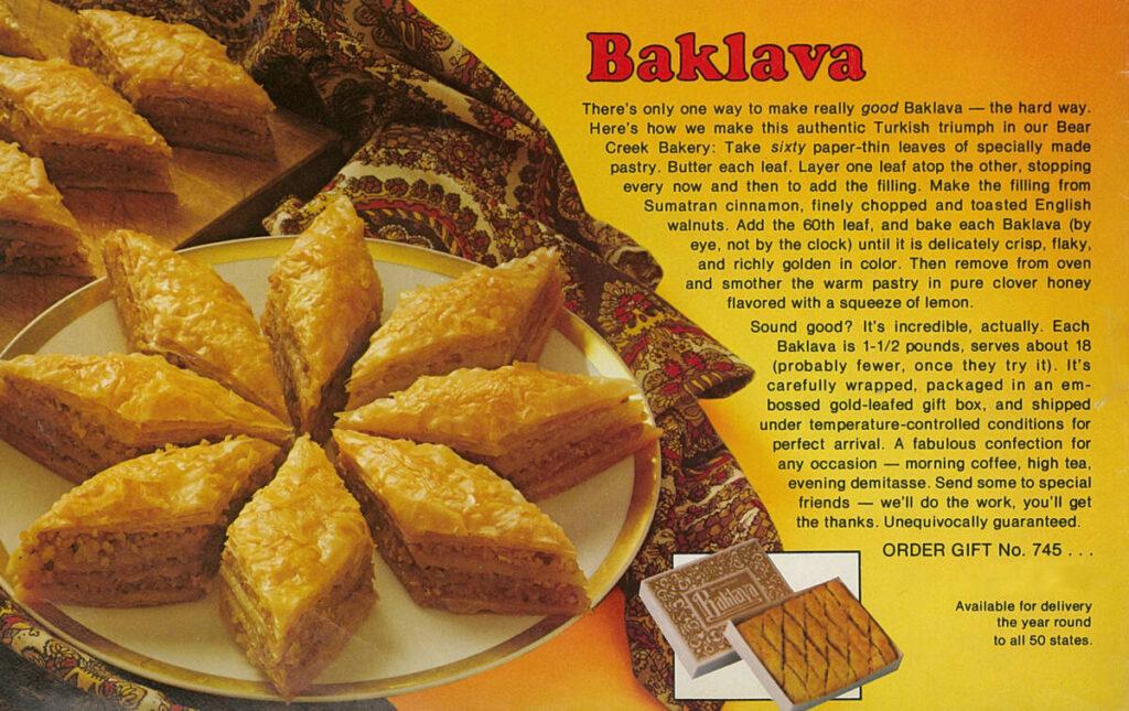 baklava ad from Harry & David catalog in