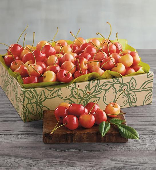 Types of cherries in a box.