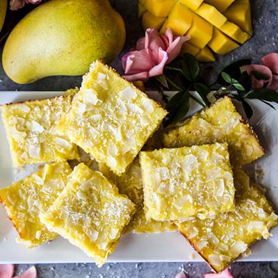 Plate of mango coconut bars.